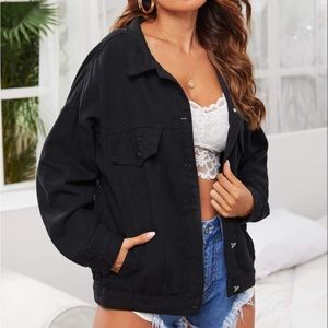 Shein Black Distressed Denim Jacket